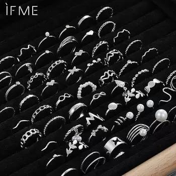 17KM 64 шт./комплект, набор колец разной формы для женщин, искусственный жемчуг, серебряное кольцо, аксессуары, ювелирные изделия