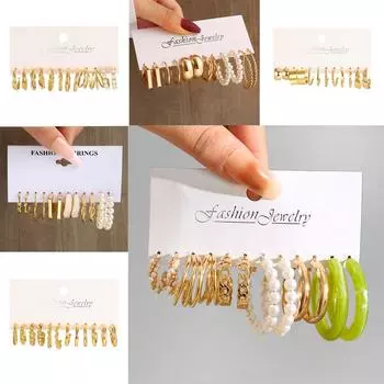 17KM 6-элементные металлические серьги с квадратными геометрическими фигурами, винтажные серьги с искусственным жемчугом, набор серег в стиле Хепберн для женщин, ювелирные аксессуары