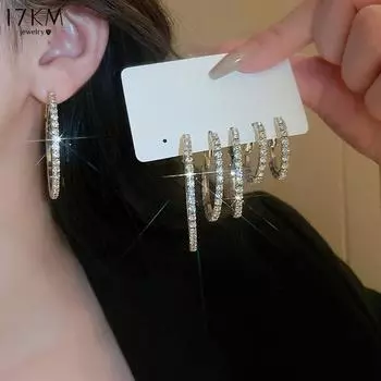 17KM 6 шт. циркониевые геометрические круглые серьги для женщин простые модные темпераментные легкие роскошные серьги-кольца ювелирные аксессуары серебряный