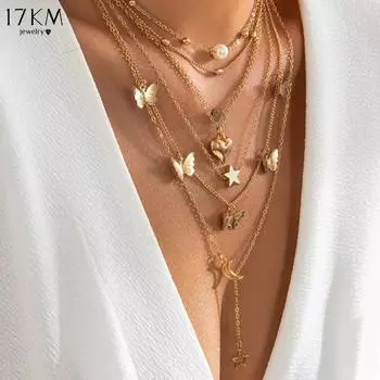 17KM 6 шт. ожерелье простое темпераментное милое бабочка звезда луна популярный женский комплект ожерелий для женщин ювелирные изделия золотой