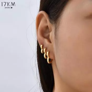 17KM 6PCS Fashion Stainless Steel Smooth Heart Hoop Earrings For Women Simple Gold Color Punk Buckle Love Piercing Earring Korean Jewelry