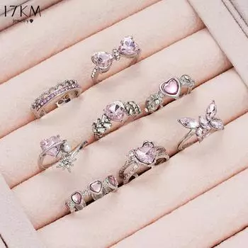 17KM 8 шт. Милый стильный женский набор колец с инкрустацией розового банта Love Zircon Open - лучший подарок для друзей