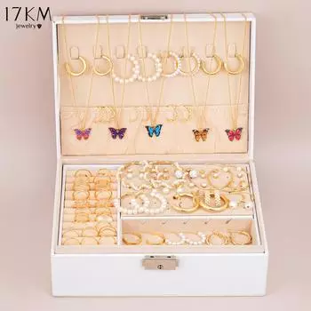 17KM 99 шт. элегантное ретро золотое ожерелье с бабочкой, имитация серег, кольцо, 5 в 1, комплект из нескольких предметов для женщин