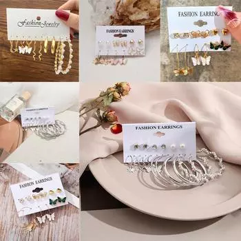 17KM 9-парные серьги-бабочки из искусственного жемчуга, простые серьги в виде пентаграммы и луны, набор для женщин, ювелирные аксессуары 5