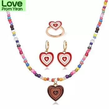 17 км Богемное ожерелье с подвеской в виде сердца, комплект ювелирных изделий для женщин, модные цветные ожерелья из бисера, комплект ювелирных изделий, подарки