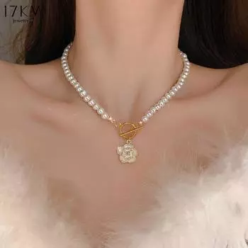 17KM Camellia Пластиковое Ожерелье для Женщин Элегантная Бисерная Золотая Цепочка Чокер Ювелирные Изделия Аксессуары