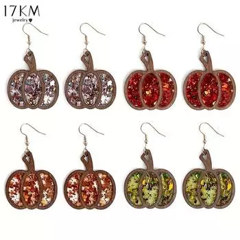 17KM Деревянные серьги-тыквы с акриловыми блестками, винтажный и минималистский стиль, оранжевые серьги-подвески для женщин, модные полые ювелирные аксессуары оранжевый