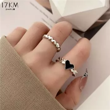 17KM Комплект из 2 шт., панк-цирконовые черные кольца-бабочки для женщин и девочек, модные простые кольца в форме сердца, милые, крутые, модные, ювелирные изделия, подарок
