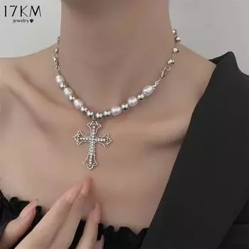 17KM Neo-Gothic Zircon Double Cross Necklace for Women Accessorize Daily With Jewelry Anniversary Gifts