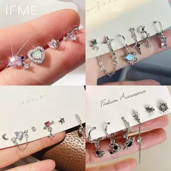 17KM Опал Сердце Бабочка Серьги для женщин Кисточка Звезда Луна Крест Серебряный комплект сережек Аксессуары Ювелирные изделия Подарки 5#2pcs