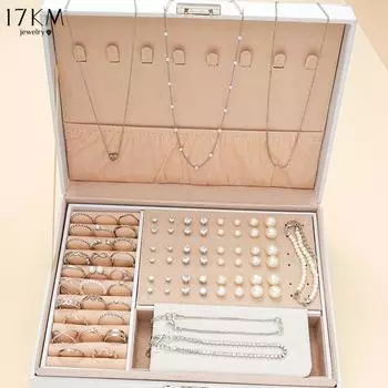 17KM Сердце Искусственный жемчуг Ожерелье Браслет Серьги Кольцо Набор для Женщин Простые Циркон Кристалл Серебряная Цепочка Ожерелья Аксессуары Ювелирные Изделия