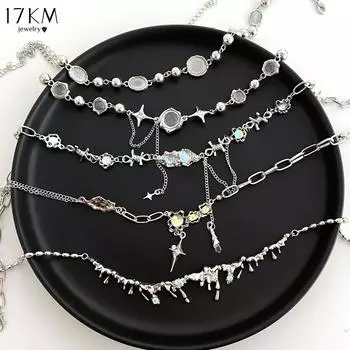 17KM Серебряный Цвет Лунный Камень Подвеска Ожерелья для Женщин Модный Кристалл Циркон Крест Капля Воды Ожерелье Асимметричный Ювелирный Подарок