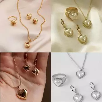 17KM Simple Irregular Love кулон кольцо серьги ожерелье женский комплект ювелирных изделий аксессуары Combination 1