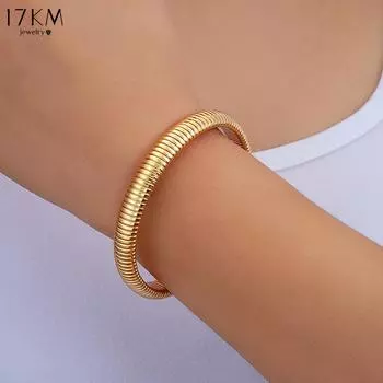 17KM Vintage Gold Color Bangles for Women Chunky Stretch Thick Metal Wide Wristband Bracelets Set Fashion Unisex Jewelry Gifts 2024