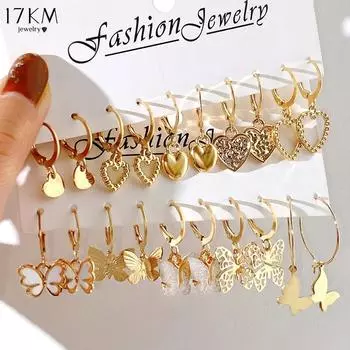 17KM Винтажные геометрические серьги-кольца для женщин Богемный искусственный жемчуг Круглые металлические серьги золотого цвета Панк Модные ювелирные изделия Подарок 2024