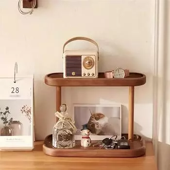 17x9.8x13 см деревянная полка для хранения, 2-х уровневая настольная полка-органайзер, подставка для стаканов, настольная стойка для хранения косметики