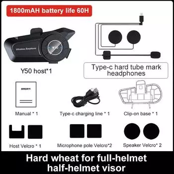 1800 мАч мотоциклетный шлем Bluetooth-гарнитура водостойкий голосовой помощник мото наушники мотоцикл Hands Free беспроводные наушники Y50 коммуникатор For Full Face Helmet