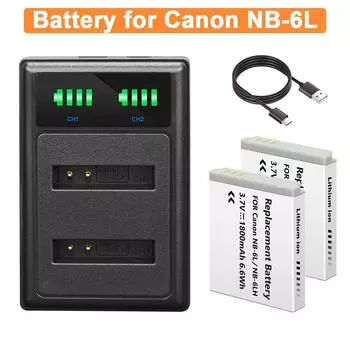 1800 мАч NB-6L NB6LH NB-6LH Аккумулятор для камеры с зарядным устройством на два слота для Canon PowerShot D30 D10 S120 S90 SX700HS IXUS210 SD35001S 1PCS