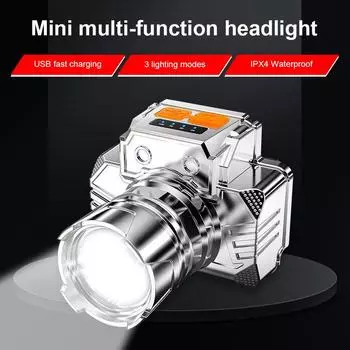 1800LM Camping LED Headlamp IPX4 Waterproof Head-mounted Flashlight 3Lighting Modes for Outdoor Hiking Fishing Adventure Running серебряный