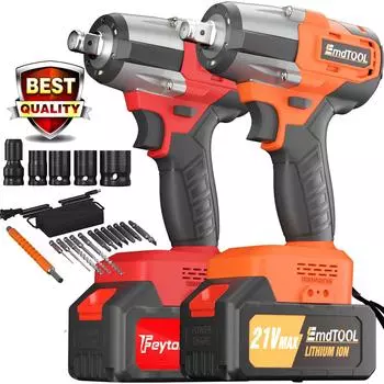 1800NM беспроводной электрический ударный гайковерт электроинструмент 21V бесщеточный электрический гайковерт ручная дрель с 4 шт. набором головок и бит 1/2 красный