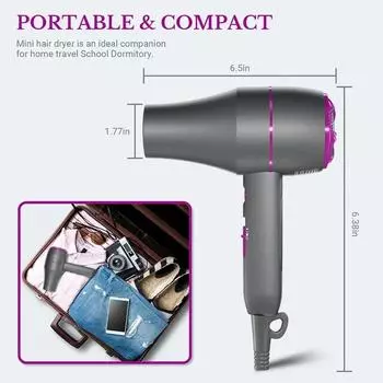 1800W Professional Hair Dryer Powerful Negative Ions Strong Wind Blower Constant Temperature Collecting Air Comb Nozzle Gear EU серый