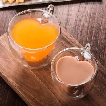 180/240 мл термостойкая стеклянная чашка с двойными стенками и ручкой в форме сердца для кофе, чая 240ml