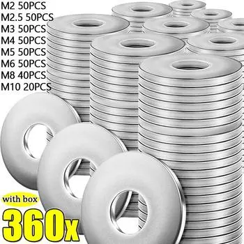 180/360 шт. шайба из нержавеющей стали M2 M2.5 M3 M4 M5 M6 M8 M10 металлические плоские шайбы кольца простые прокладки для винтовых наборов