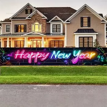 180*40 см неоновый дизайн баннер с надписью «Счастливый Новый год» подходит для празднования в помещении и на открытом воздухе аксессуары для празднования Нового года