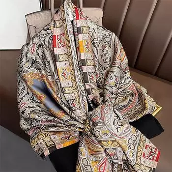 180*90 см большой шелковый атласный шарф женский с принтом цветов кешью шарф весенне-летний стиль новый шаль женская ручная НОВЫЙ 90x180cm