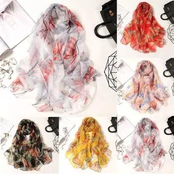 180*90 см женский длинный мягкий шарф с цветочным принтом, искусственный шелковый платок, шарфы красный