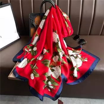 180*90см Роскошный шелковый шарф Женский с принтом Длинный солнцезащитный шаль Большого размера Бандана Фуляр Шарф Хиджаб Шарфы Мягкие накидки 180X90cm