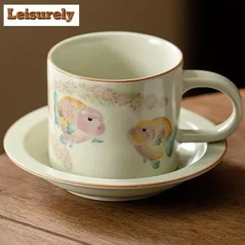 180 мл китайская золотая рыбка кои кофейная чашка креативная бежевая фарфоровая чашка и тарелка набор для послеобеденного чая кружка для воды посуда для напитков
