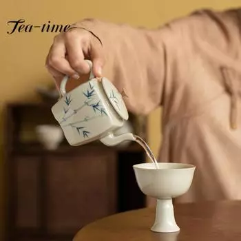 180 мл китайский ледяной стол с глазурью, керамический чайник, ручная роспись, бамбуковый одинарный горшок с шариковым фильтром, для приготовления чая, эскиз, квадратный чайник, подарок 11.2X8.4CM 180ML