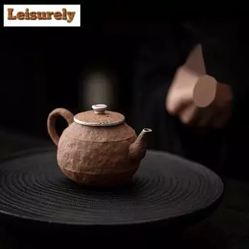 180 мл японский старый заварочный чайник из глины и камня, грубая керамика, позолоченный серебряный чайник для замачивания чая, чайные сервизы в стиле кунг-фу, аксессуары, украшения