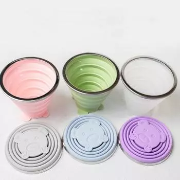 180 мл Силиконовая складная кружка для путешествий, повседневная кружка с рисунком медведя, складная многоразовая кружка для питья с крышками, выдвижные чашки 180ml белый