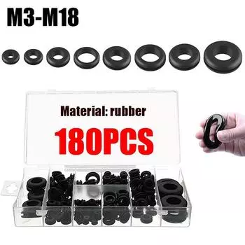 180 шт., черное уплотнительное кольцо, резиновые шайбы, уплотнения, прокладка, втулка, ассортиментный комплект, набор инструментов для уплотнительных колец ElectricaGasket