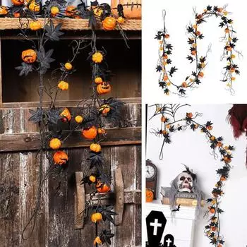 180 см черная гирлянда из тыквенных листьев в виде кленового листа для дома и улицы, искусственная тыквенная голова, лист