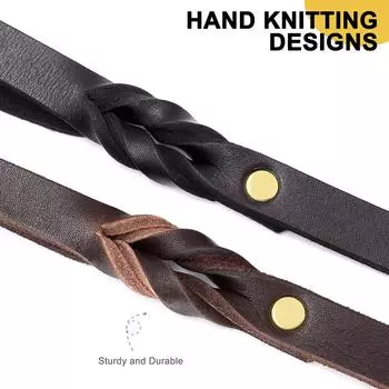 180 см Поводок для собак из натуральной кожи, прочный кожаный плетеный поводок для собак, длинный для дрессировки домашних животных, предотвращает укусы для средних и больших собак 1.8x180cm чёрный
