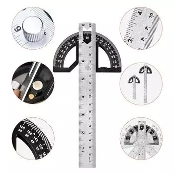 180 ° Угловой измеритель Регулируемая угловая пластина Гониометр Линейка Многоугольные измерительные инструменты Архитектор 8inch