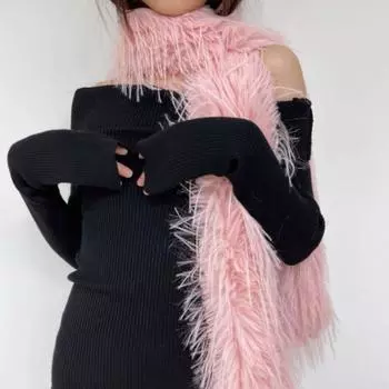 180CM Y2K Super Long Scarf Niche Style Fluffy Shawl Wrap Fashion Faux Sable Fur Scarf Girl розовый