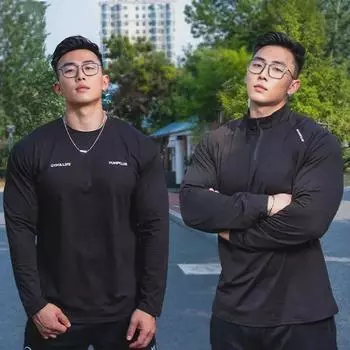 180G Quick-Dry Half-Zip Long Sleeve Fitness T-Shirt L for 140-160 lbs