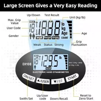 180Kg Electronic Grip Strength USB LCD Screen Tester Digital Hand Dynamometer Grip Strength Meter Hand Grip for Power Training синий