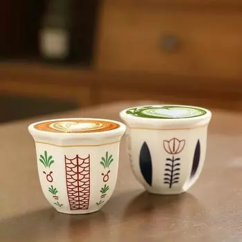 180ml/250ml Espresso Ceramic Cup Middle Eastern style Garland Hand Held Anti-scald Latte Cappuccino Coffee Mugs Teacup Xmas Gift 180ML белый