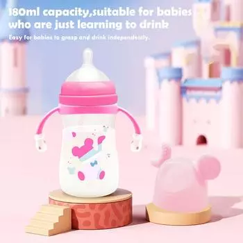 180ml Bear Moon feeding bottle with handle, gravity ball straw, 0-36 months baby feeding bottle, food grade PP , BPA free