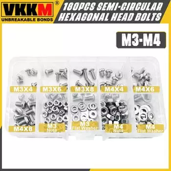 180 шт., набор из нержавеющей стали: болт с полукруглой шестигранной головкой, гайка, шайба