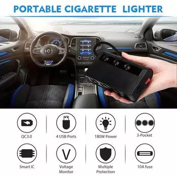 180W 4 Port USB Car Charger Adapter Splitter Quick Charge 12V 24V For Phone Car Charger Adapter with LED Voltage Display