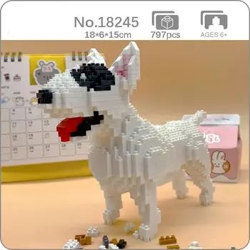 18245 мир животных, питбультерьер, подставка для собаки, кукла, модель, мини-бриллиантовые блоки, кирпичи, строительные игрушки для детей, без коробки