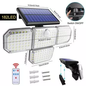 182/50 светодиодный настенный светильник с регулируемыми 4 головками, прожектор безопасности, дистанционное управление, водонепроницаемость IP65, 3 режима работы