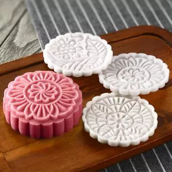 185g Large Moon Cake Mold 3D Plastic Candy Maker Home Made Cookie Maker With 3 Pattern белый