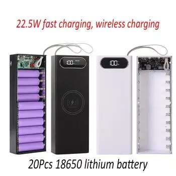 18650 Мобильный блок питания Беспроводная зарядка 22,5 Вт Быстрая зарядка Комплект футляра для внешнего аккумулятора 18650 Normal version чёрный